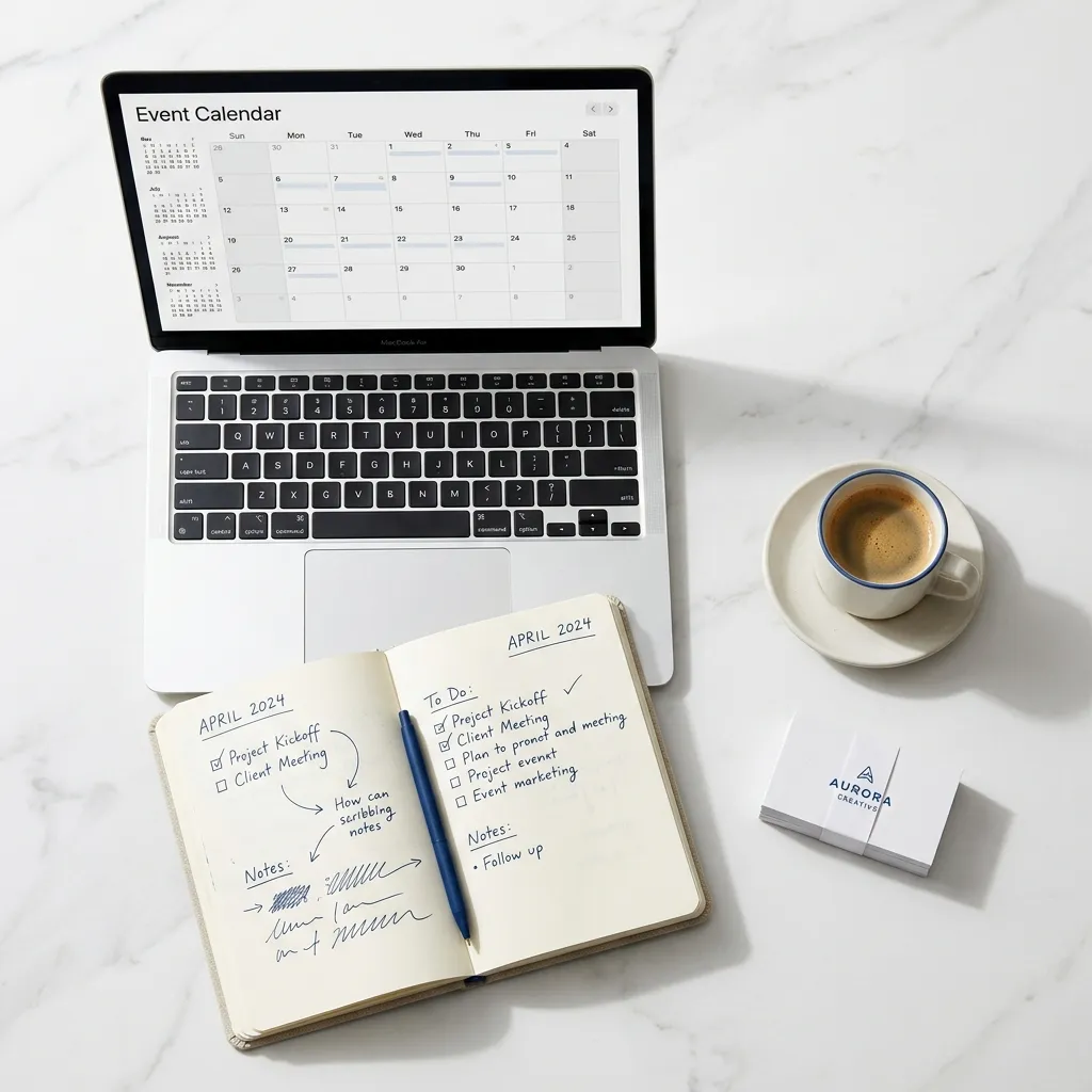 A curated editorial workspace with calendar and notes