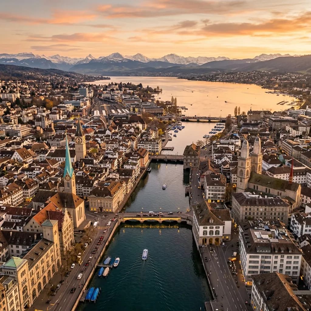 Zurich skyline at golden hour